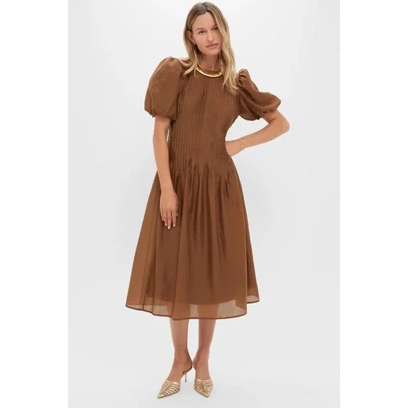HYACINTH HOUSE Toffee Nut Taffeta Mere Dress NWT size XS Retail $178 - Picture 3 of 5